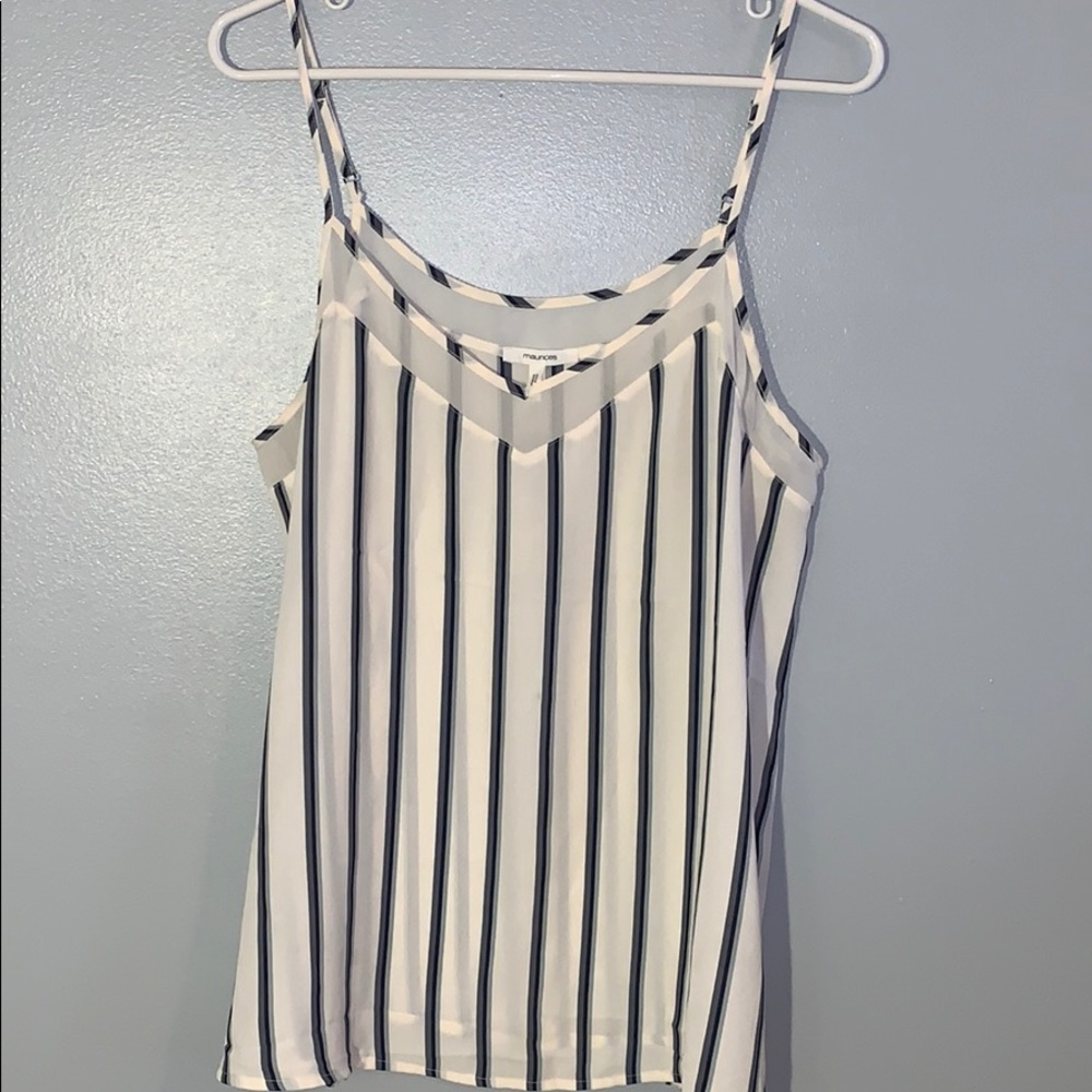 Striped Tank w/ Sheer Neckline Detail
